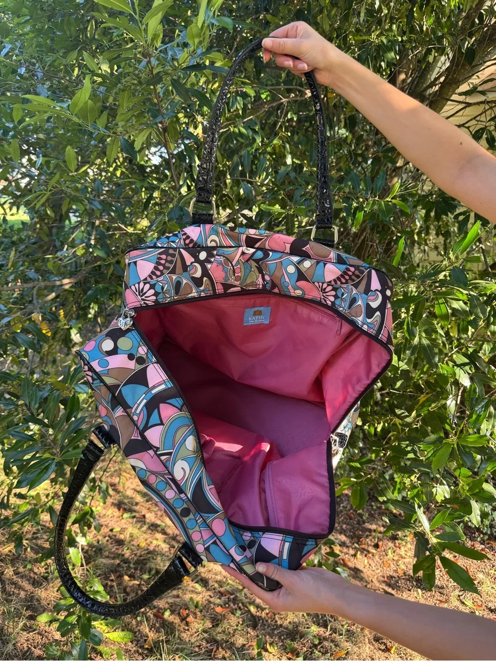 Kathy Van Zeeland Pink, Blue & Black Patterned Tote